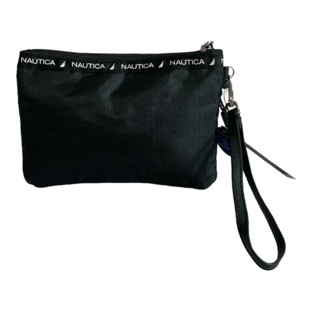 Nautica Women’s Black Nylon Triple Zip Wristlet Clutch Bag Travel NWT